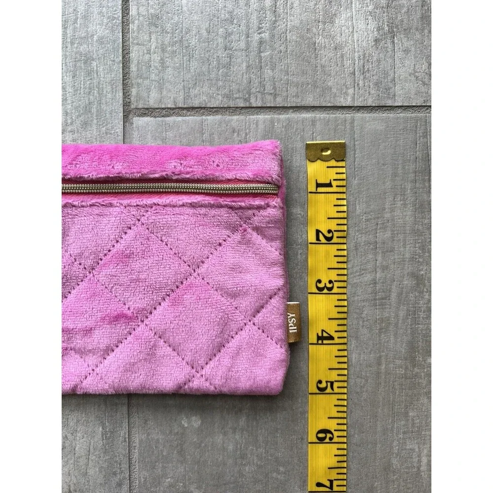 Bright pink Gold Velvet Makeup Bag Travel Pouch Clutch Wallet Organizer Case NEW